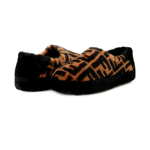 Fendi Men\'s Logo Print Real Fur Shearling & Leather Slip On Loafers Shoes main image 7